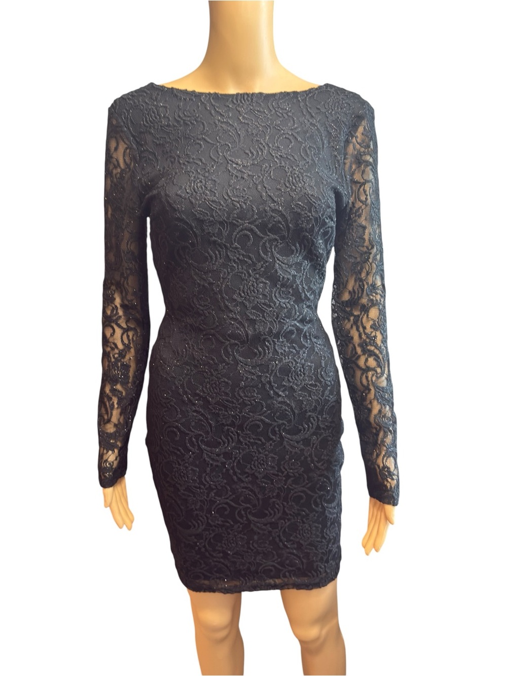 Boutique Elegant Black Lace Long-Sleeve Bodycon Dress